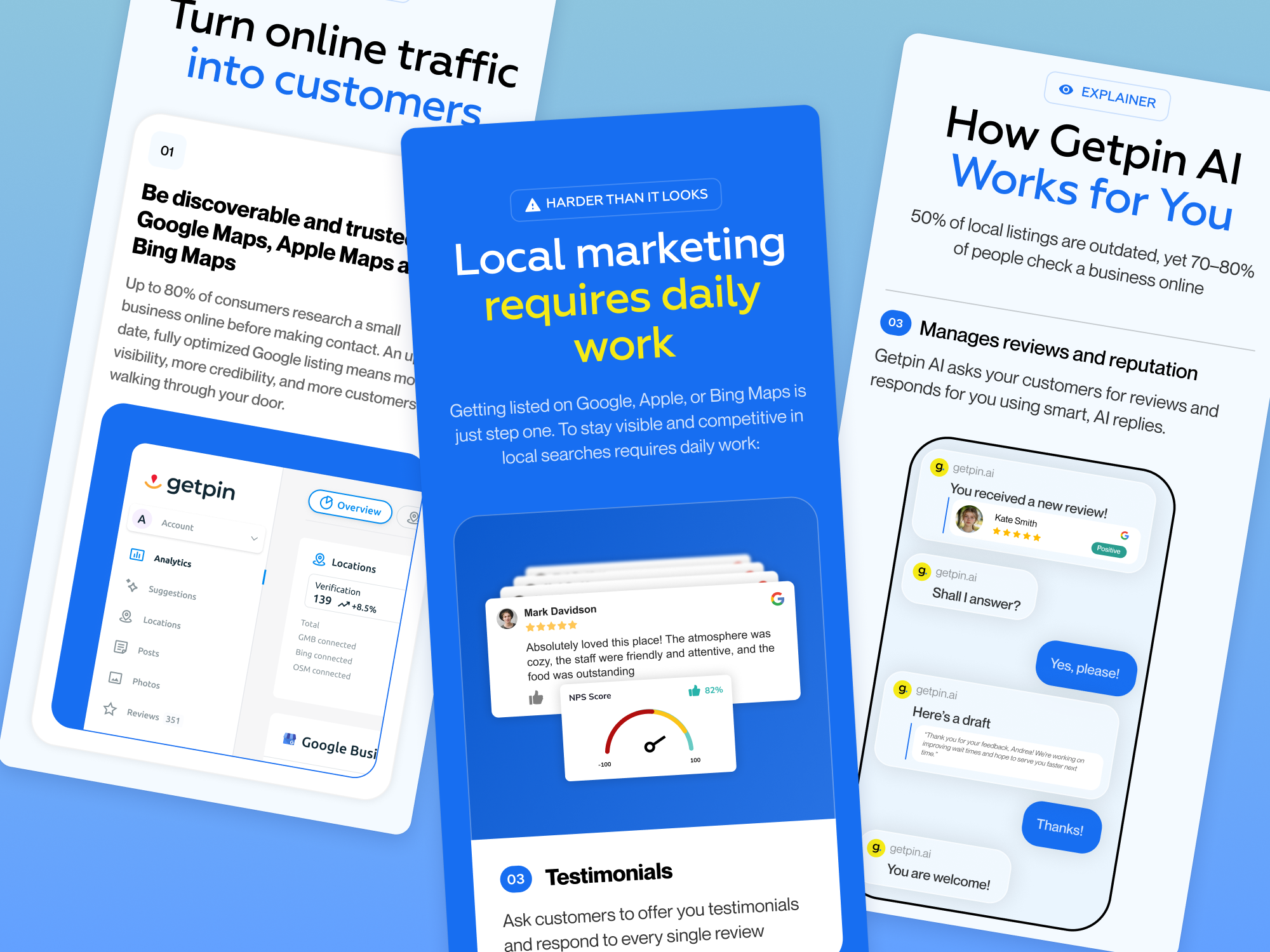 Getpin | Local Marketing Automation & Review Management UI ai b2b figma framer landing page redesign responsive design saas startup ui ux webdesign webflow website website design wordpress