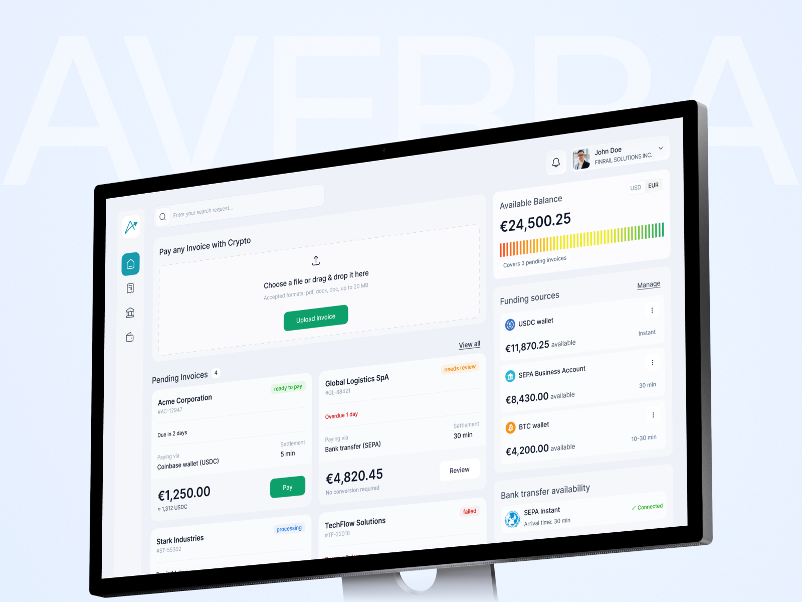 Fintech SaaS Dashboard | Invoice Payments with Crypto & Bank