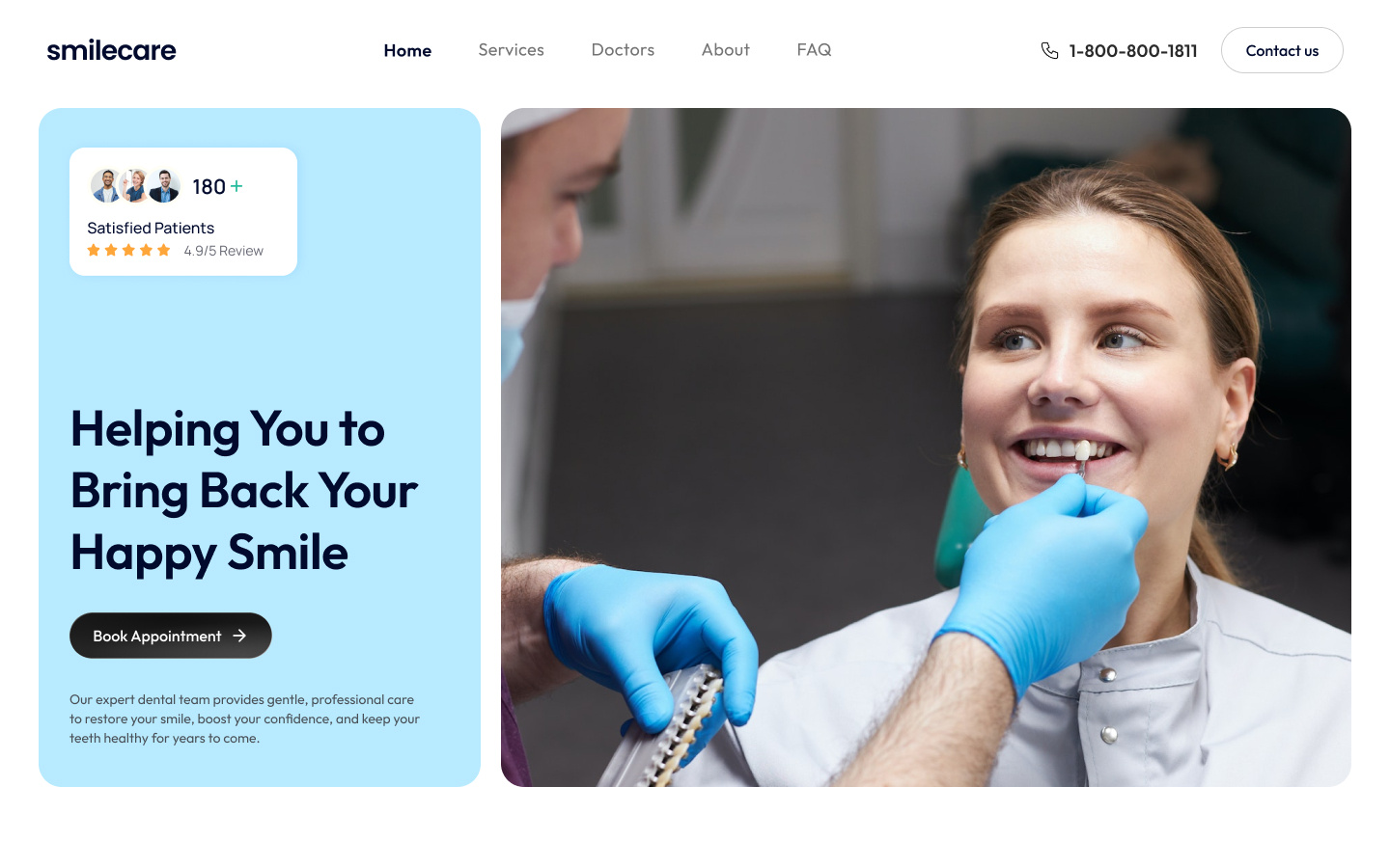 Dentist Hero Section care dental dentist doctor health hero hero section medical smile web webdesign website