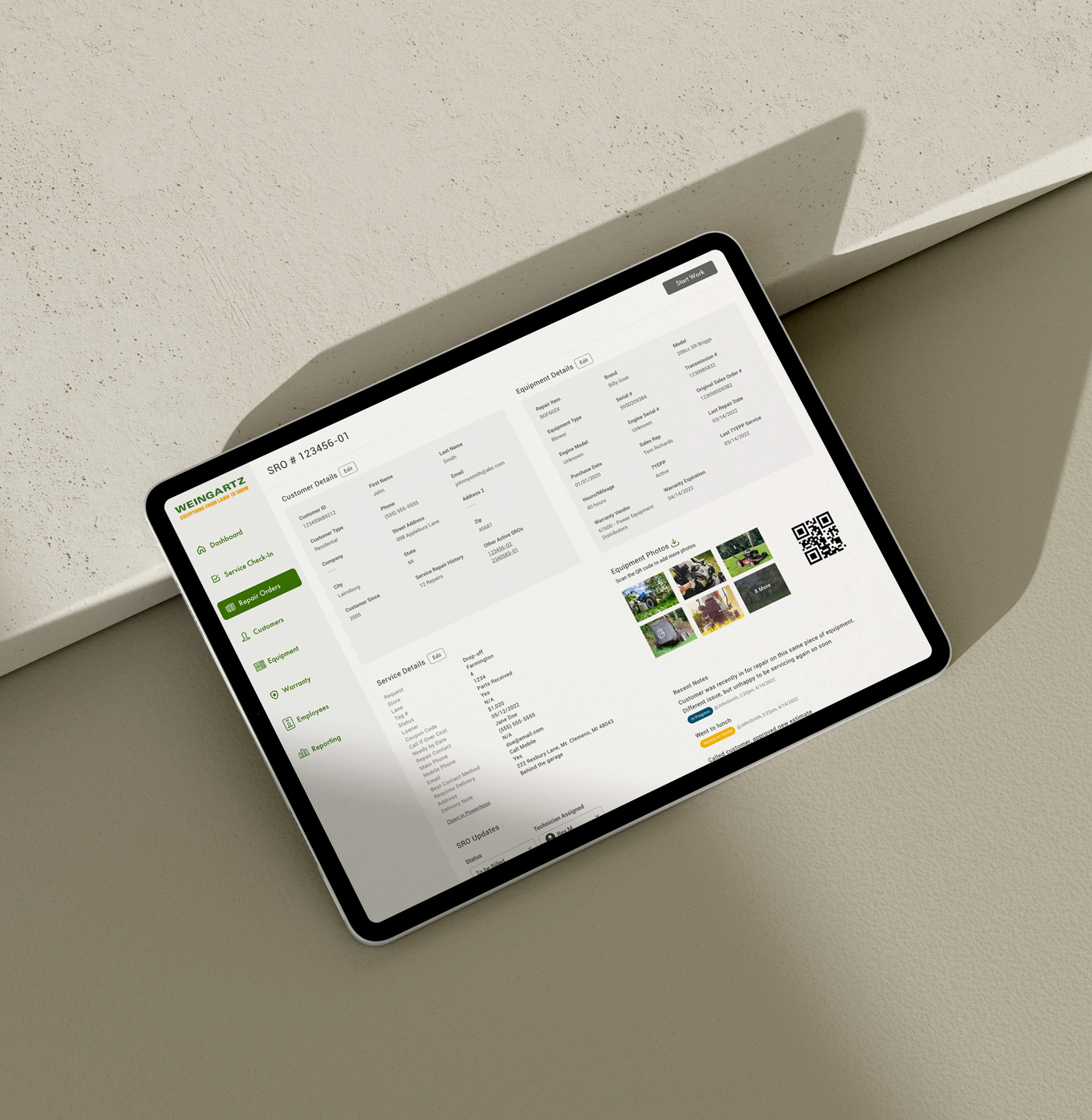Weingartz Custom Software custom software dashboard interface repair system software design software ui ui ux