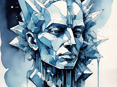 Frozen Mind abstract fractured frozen geometric ice illustration modern sculpture surreal watercolor