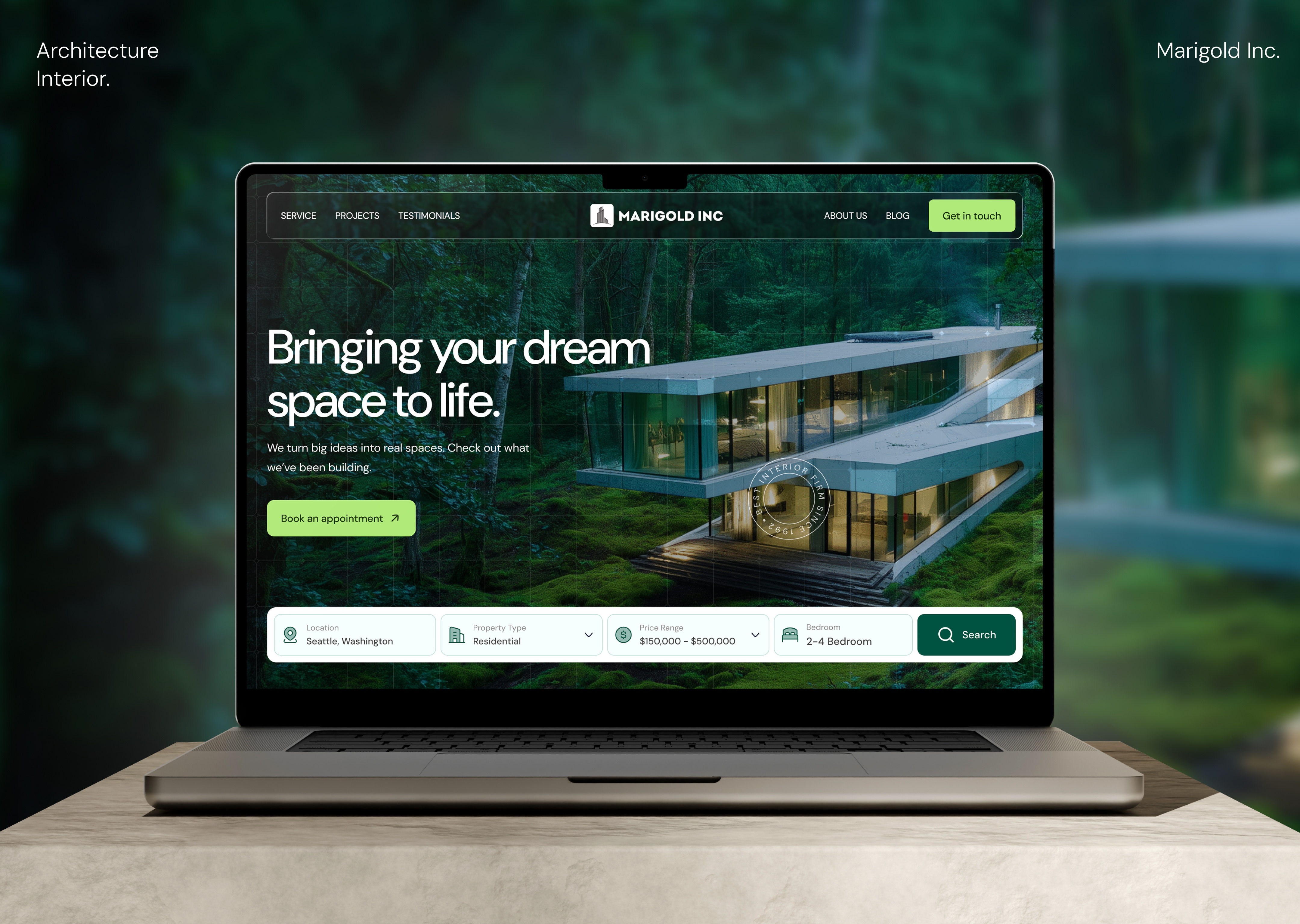 Marigold Inc. - UI/UX Design for Real Estate architecture booking branding building digital product figma hero section interface landingpage product design real estate ui uiux uiuxdesign user experience user interface ux web design website design
