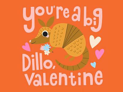 Armadillo Valentine armadillo cartoon cute cute animal hand lettering illustration lettering love typography valentine valentines day