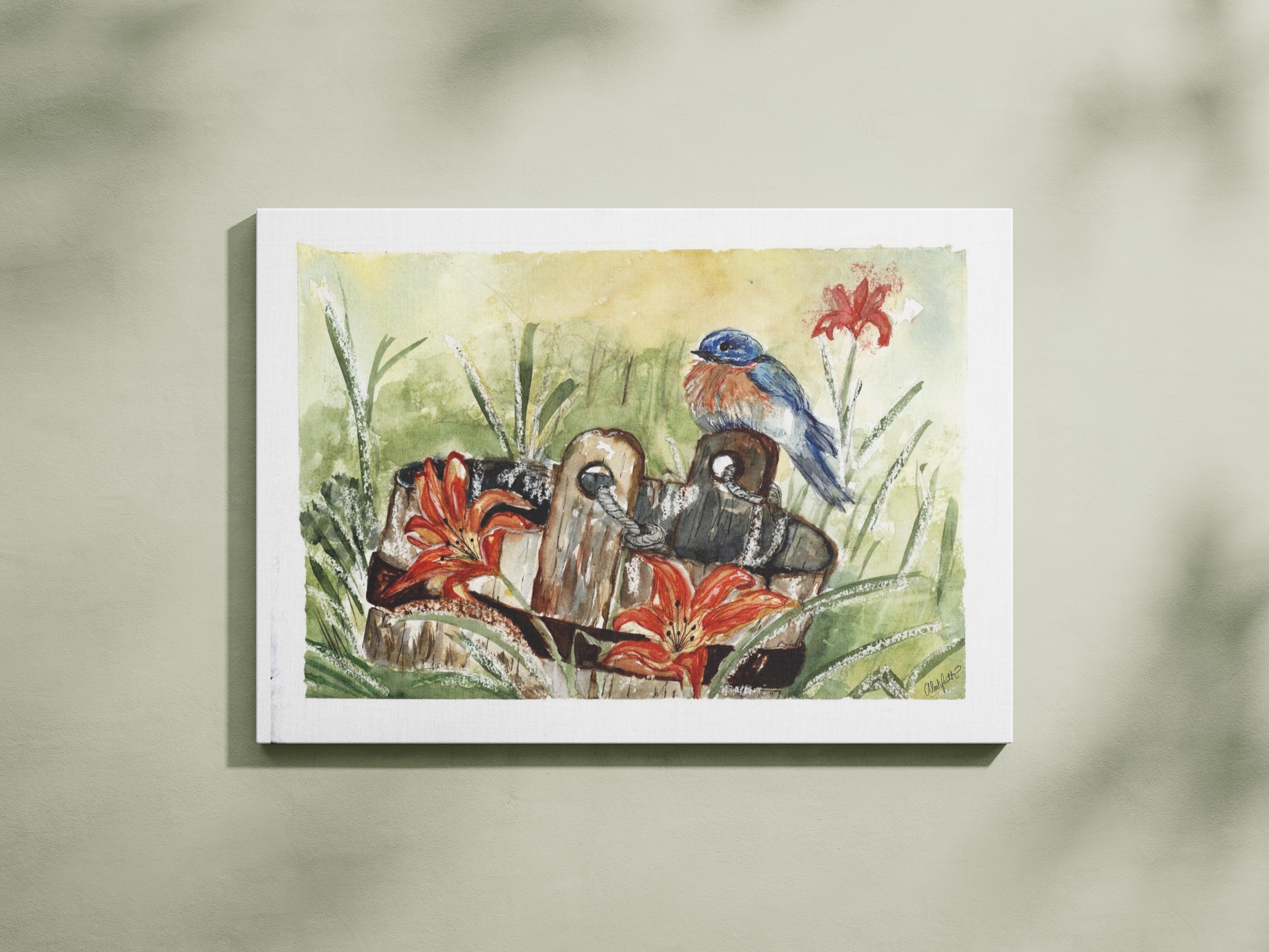 Bluebird in the Garden - Watercolor art design drawing illustration illustrations paint painting sketch watercolor watercolor painting