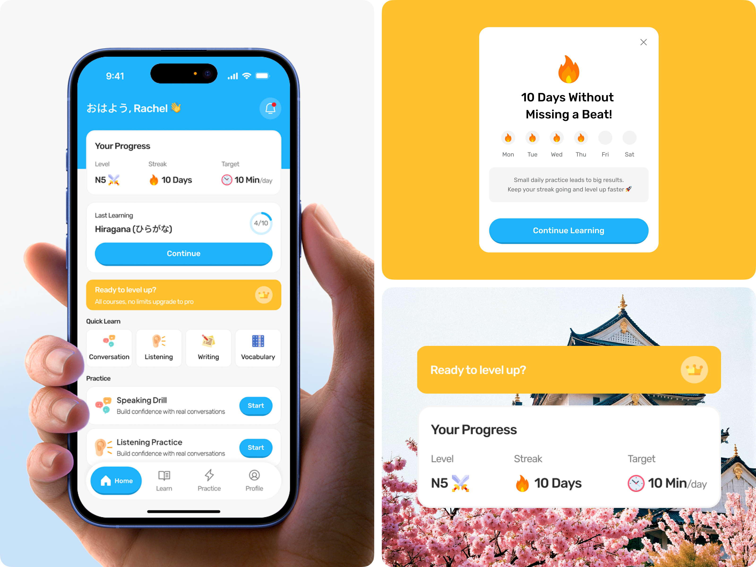Lingzy - Language Learning App apps daily streak design education japan japan language app language app language learning learning app learning japan learning language app learning platform leasson mobile app mobile design online course online learning product design students ui