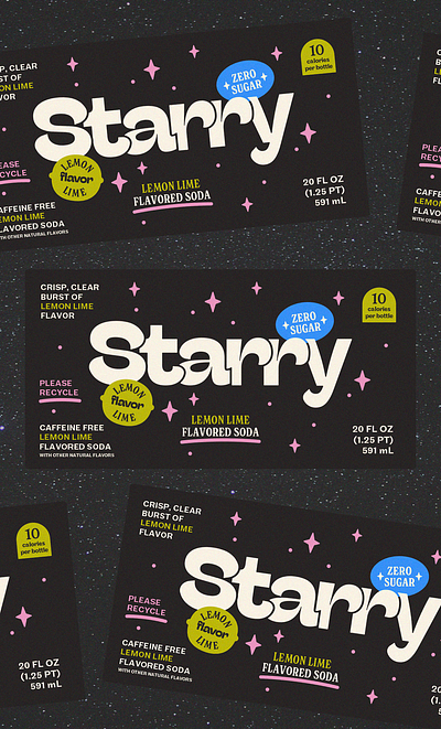 Starry Soda Label Design Concept branding design drink gen z label modern packaging retro soda starry vintage