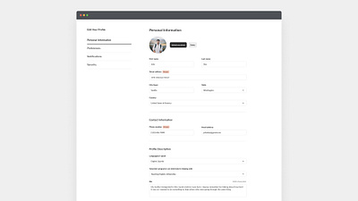 Edit User Profile change avatar clean edit profile figma form forms input product design profile profile page settings simple ui design ux design