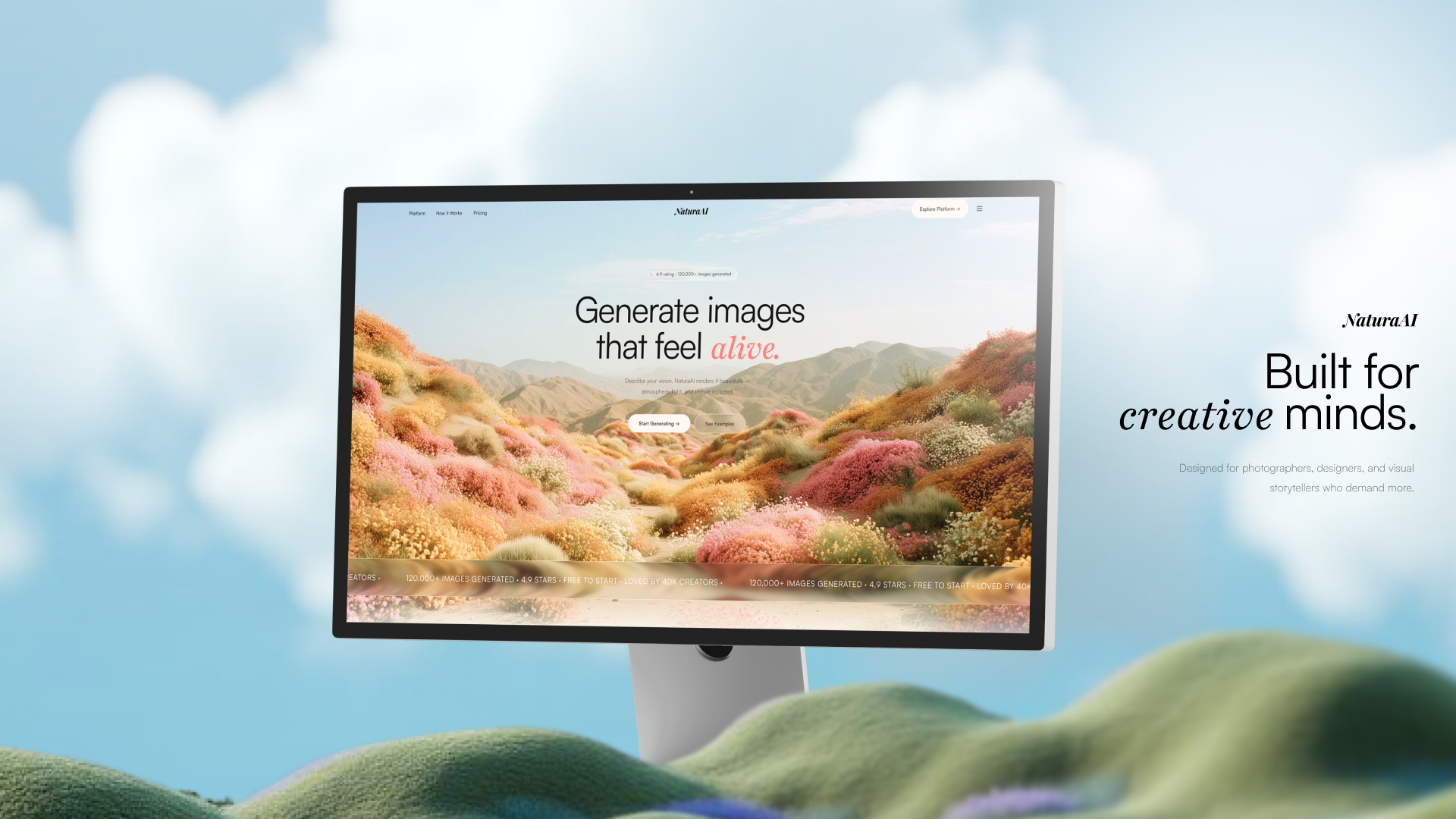 Natura AI — AI Image Generation Landing Page UI ai design ai image generation web ui ai landng page creative landing page cretive web ui custom ui hero section landing landing page modern ui design modern ai web ui ui ui design ux