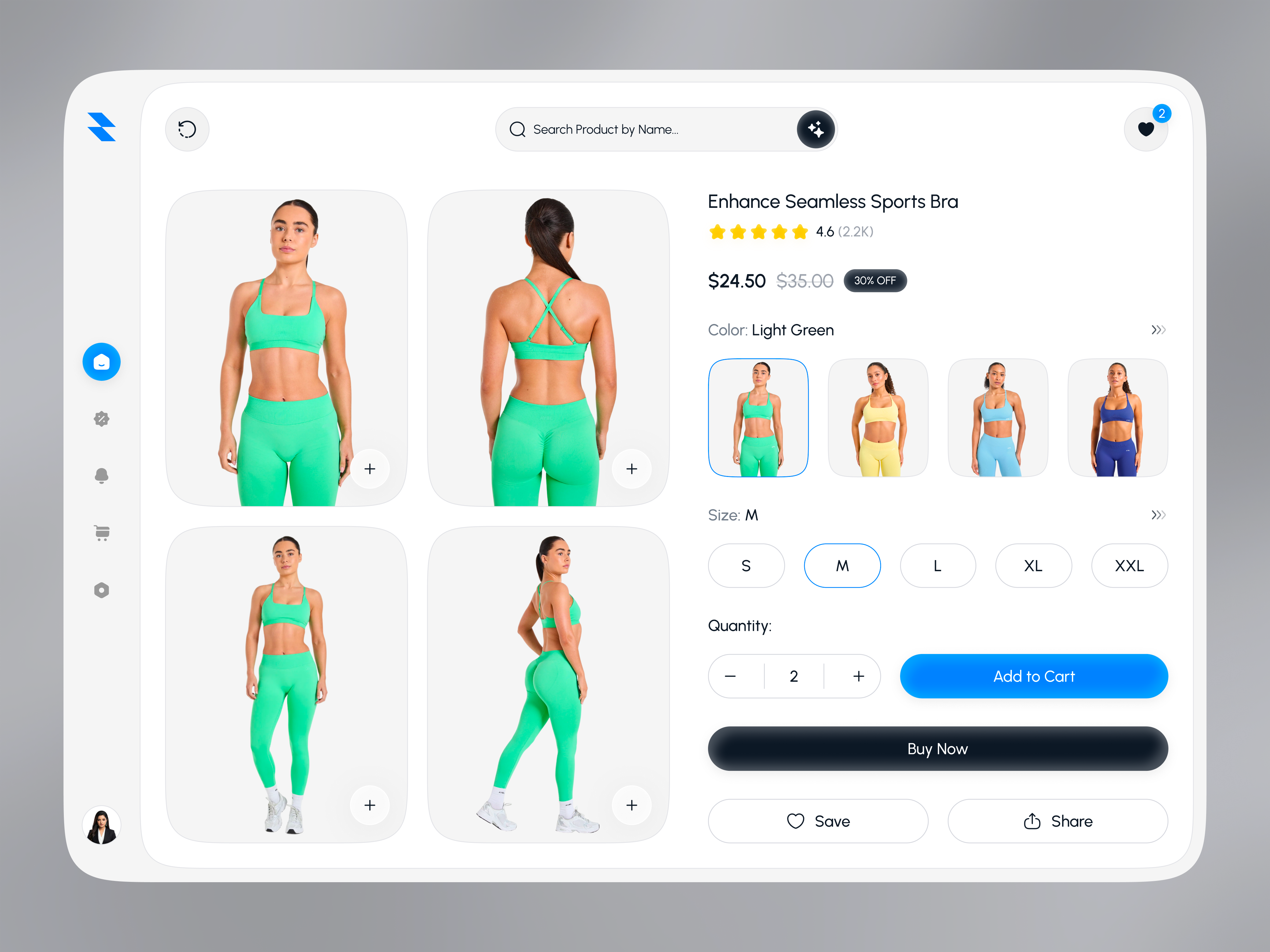 Product Details Page - E-commerce Dashboard add to cart buy now button color selector ecommerce dashboard ecommerce product view ecommerce ui modern ecommerce ui product configuration product customization product details page product gallery product interaction product management ui product page ui product preview product showcase retail dashboard shopping dashboard shopping interface size selector