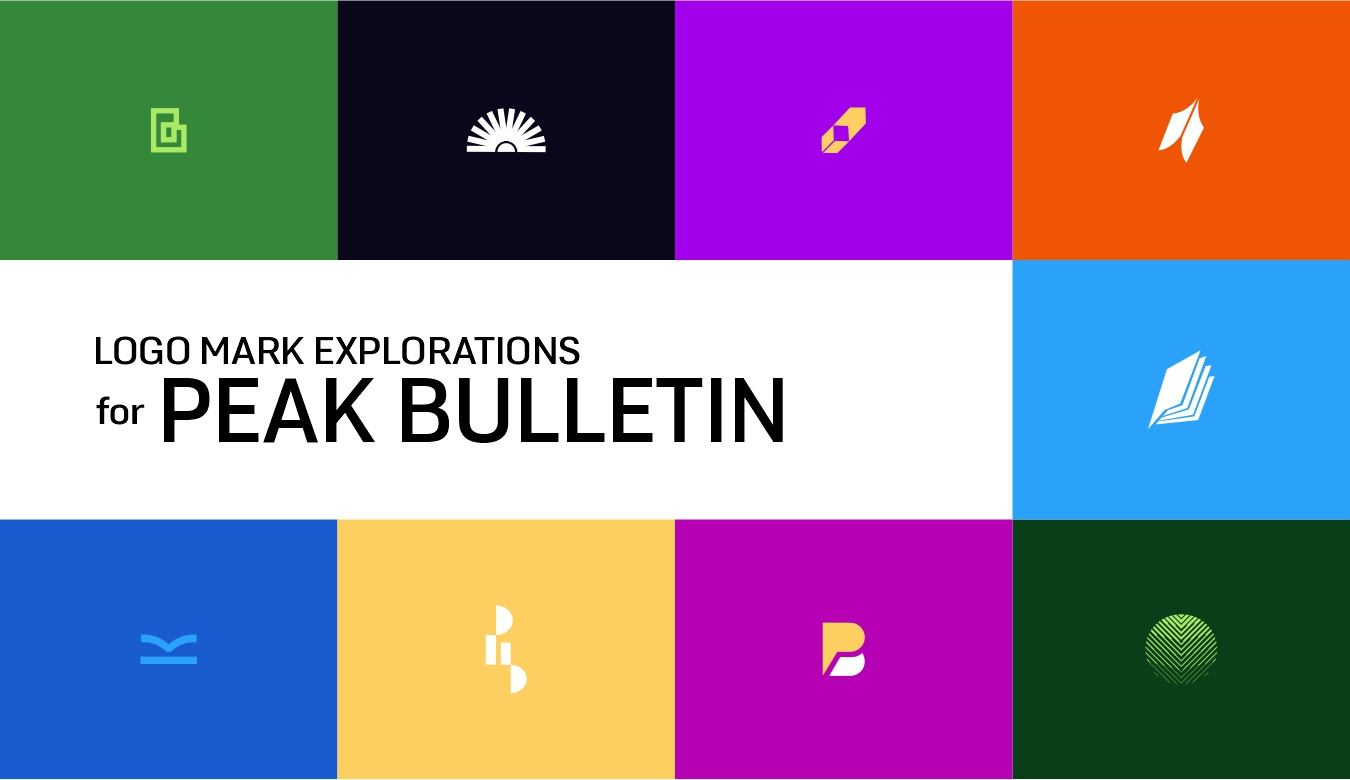 Peak Bulletin logo marks ai art direction branding finance graphic design logo concepts logo designs logo explorations market minimal modern motion graphics reports