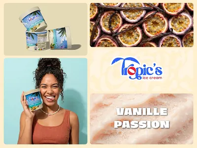 Tropic’s Ice Cream — VANILLE PASSION — Reunion Island 3d mockup art direction branding design food design graphic design illustration label design mockup packaging design product design reunion island summer vibes tropical design visual identity