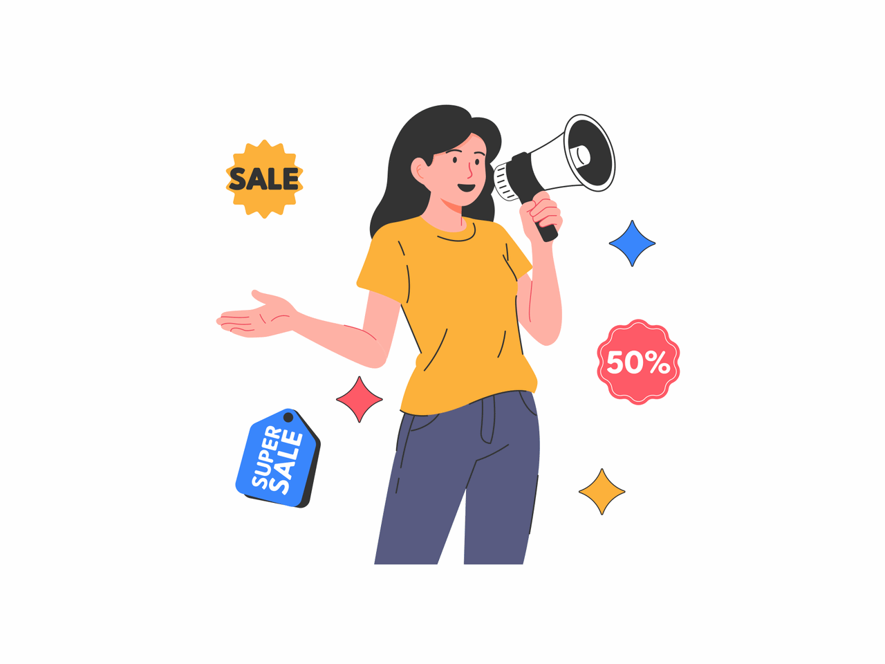 Super Sale Campaign Animated Graphic advertising animated illustration animation character design commercial illustration discount ecommerce flat illustration marketing marketing campaign megaphone motion design promo promo animation promotion sale social media illustration super sale ui illustration vector illustration