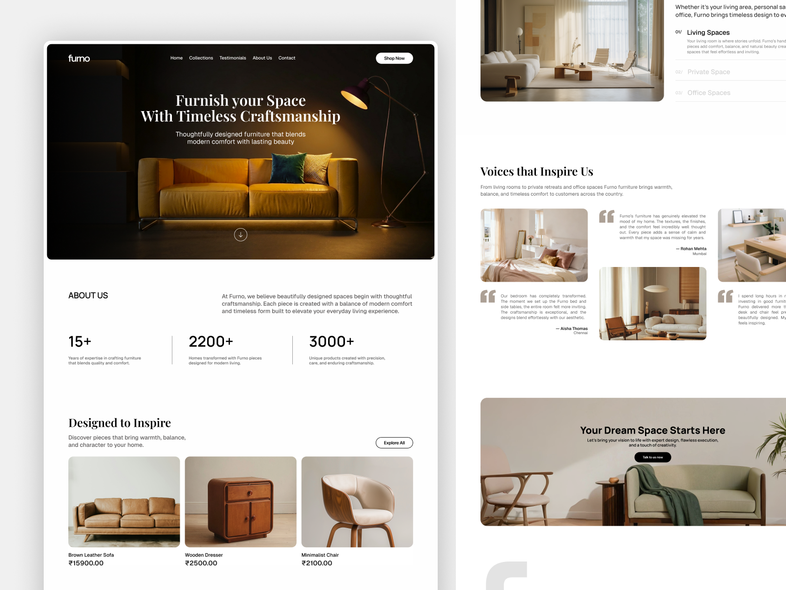 Furno — Modern Furniture Website UI ecommerce design furniture furniture website interior design landing page modern ui product showcase shopping ui design ux web ui website design