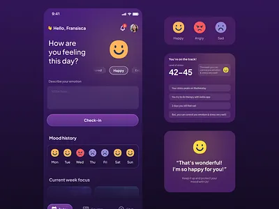 Calmness - Mental Health Tracker App - Homepage anxiety app check in clean dark theme design disorder happy health homepage ios journey mental mental health mobile mood score tracker ui ux