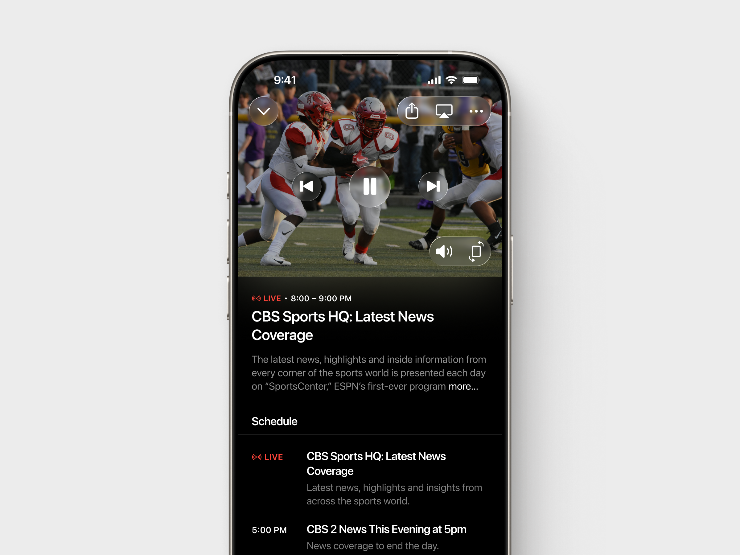 IPTV Video Player Mobile App app broadcast channel content controls entertainment interface iptv live media mobile playback player schedule sports streaming tv ui ux video
