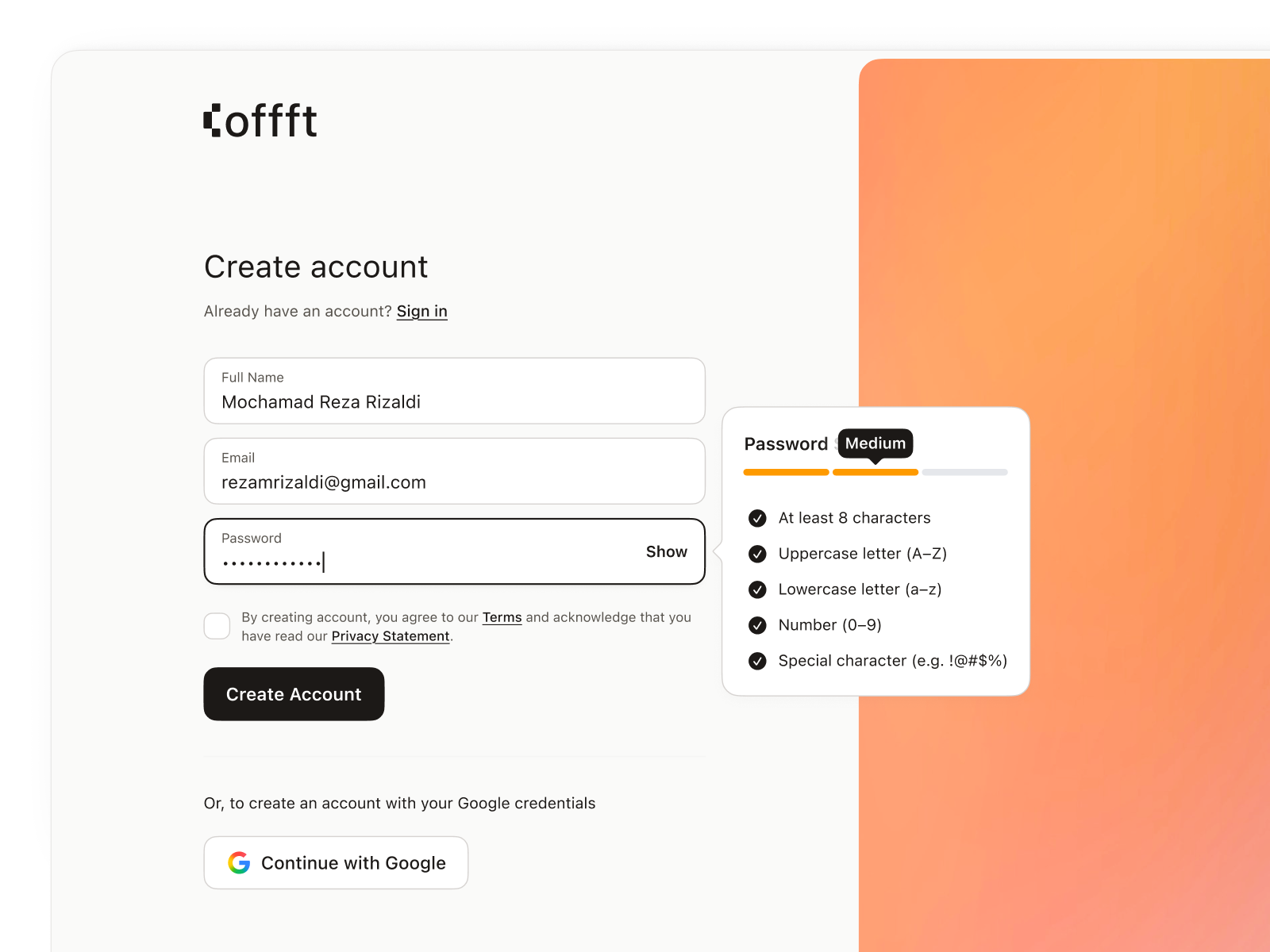 Create Account create account design password password strength saas sign in sign up ui ux