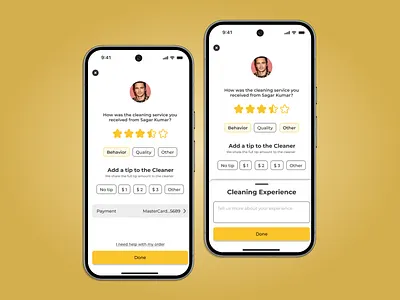 Cleaning Service Rating & Tip Flow – Mobile App UI/UX Design feedbacksystem figma graphic design mobileapp mobileui productdesign ratingui serviceapp ui ux