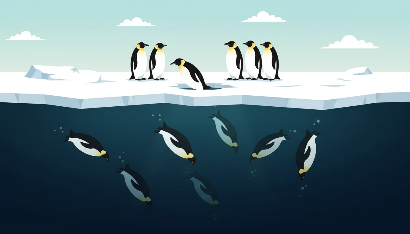 Antarctic Depths: A Penguin Story antarctica environment illustration nature ocean penguin polar vector illustration wildlife art