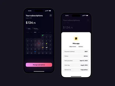 Subscription app apps calendar design design app ios money subscription app ui ux