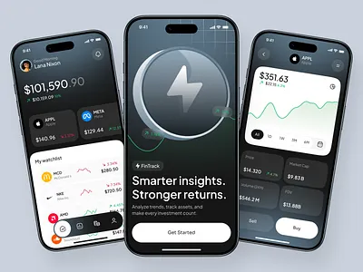 Fintech Investment Tracker Mobile App Design app interface dark mode ui finance dashboard financial technology fintech app investment tracker ios app design mobile app design mobile ui money management mvp development onboarding ui startup app ui ux design user experience design wallet interface