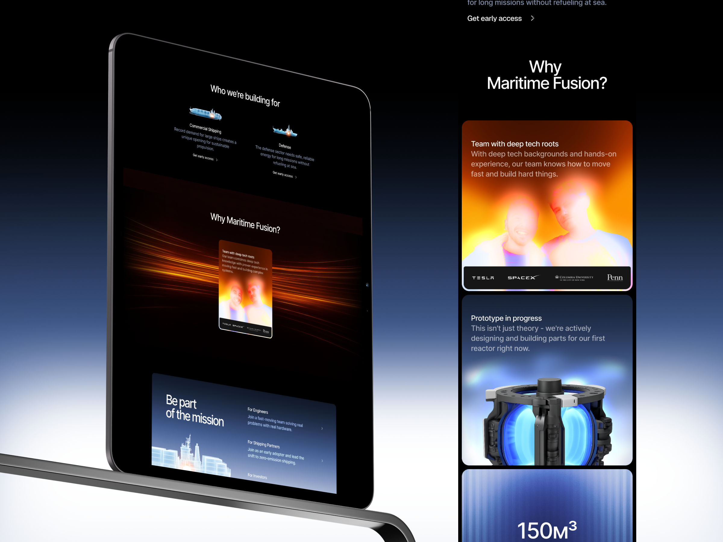 Website Design & Webflow Development for Maritime Fusion Reactor 3d 3d art 3d illustration animation awwwards deep tech startup energy fusion reactors interaction design interfacedesign investor ready website mobile design no code product design reactor renewable energy space startups yc ycombinator