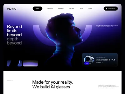VYRO | AI Glasses Website Design 3d ai ar glasses landing page mobile app ui ux vr website