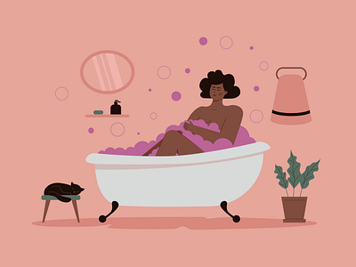 Love and self-care bath cozy date female flat happy harmony illustration mindfulness rest satisfied self care self esteem solo valentines day vector woman