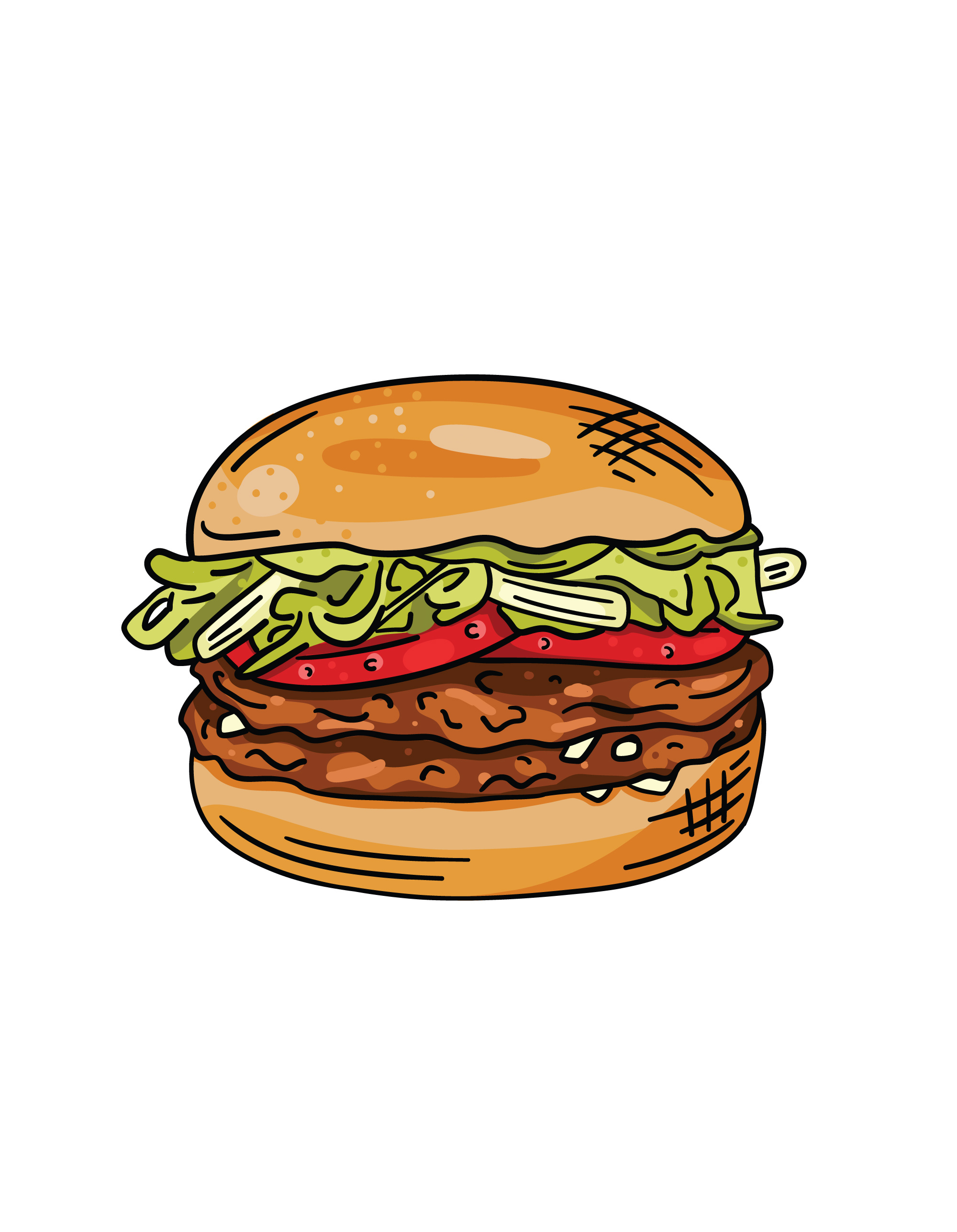 Hamburger Digital Illustration burger digital illustration drawing editorial illustration fast food food grilling hamburger hand drawn illustration illustration art illustrator line art menu picnic restaurant sandwich spot illustration tasty