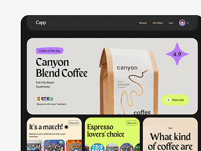 [C] → Coffee rate app concept app buy capuccino coffee color design espresso overview picks rate rating review search shop submit top toxic ui ux web