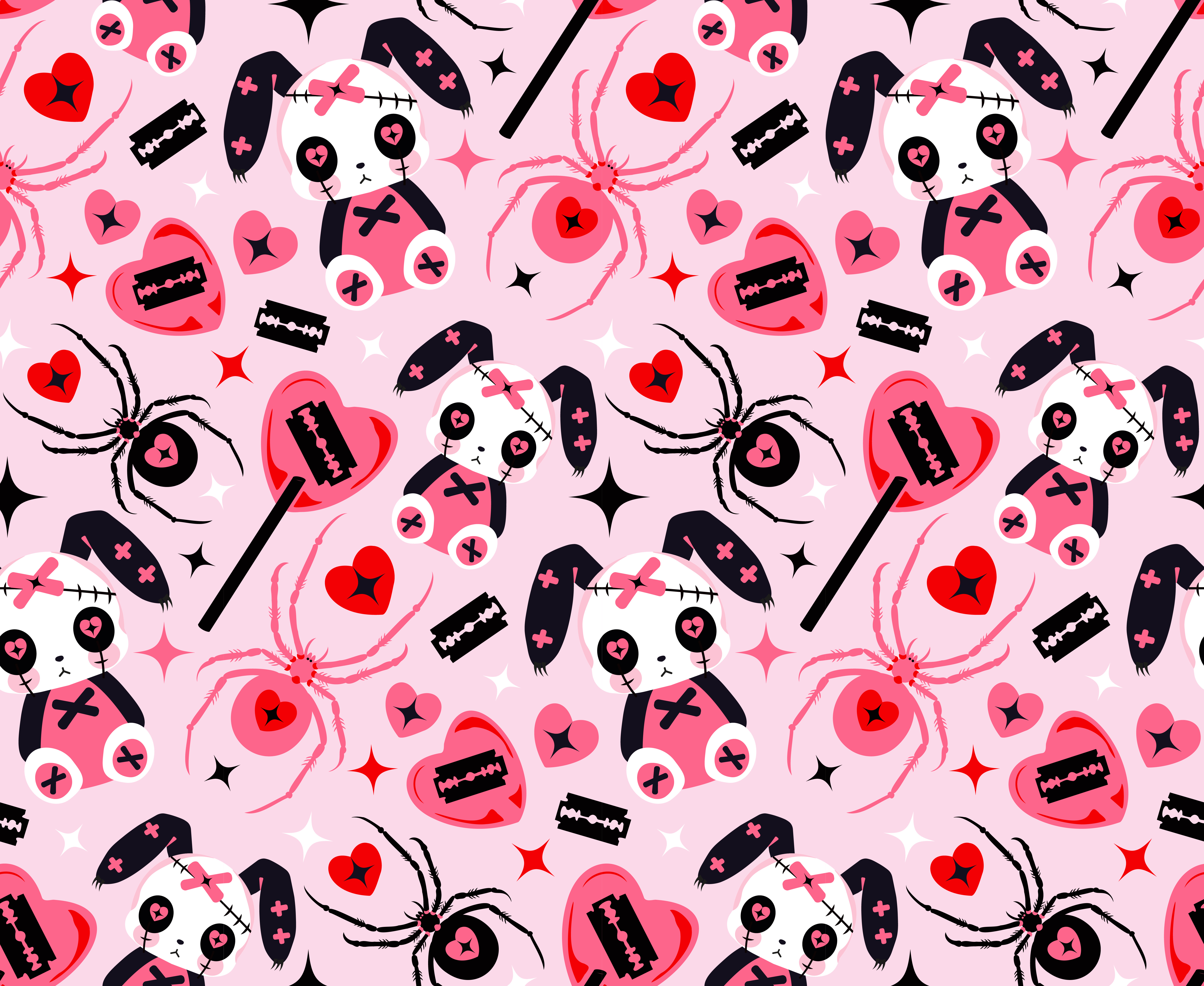 Creepy Cute Love Pattern alt aesthetic apparel design creepy cute cute horror dark kawaii edgy illustration fabric pattern fashion print goth kawaii hearts illustration merch design pattern pink aesthetic seamless pattern spider streetwear surface pattern textile design vector