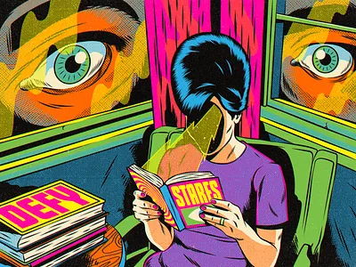 Defy stares beehive hair comic book comics design fifities figurative art illustration life old time positive thinking psychedelic retro strength surrealism vector vintage weird wisdom