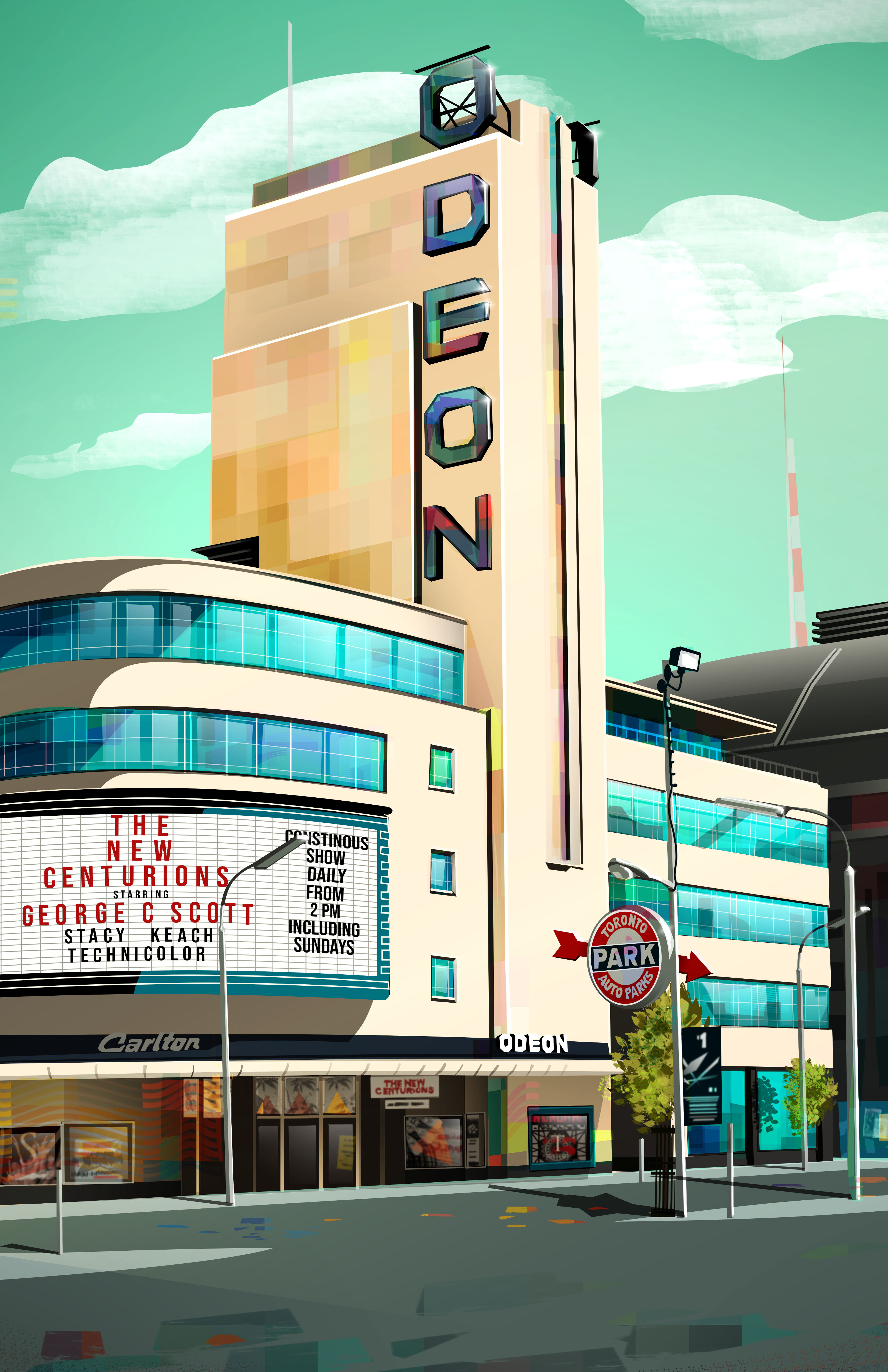 Odeon Theatre - vintage theatres of Toronto series cinema city colourful illustration print retro theatre toronto vector vintage
