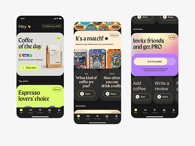 [C] → Coffee rate app concept app buy capuccino coffee color design espresso overview picks rate rating review search shop submit top toxic ui ux