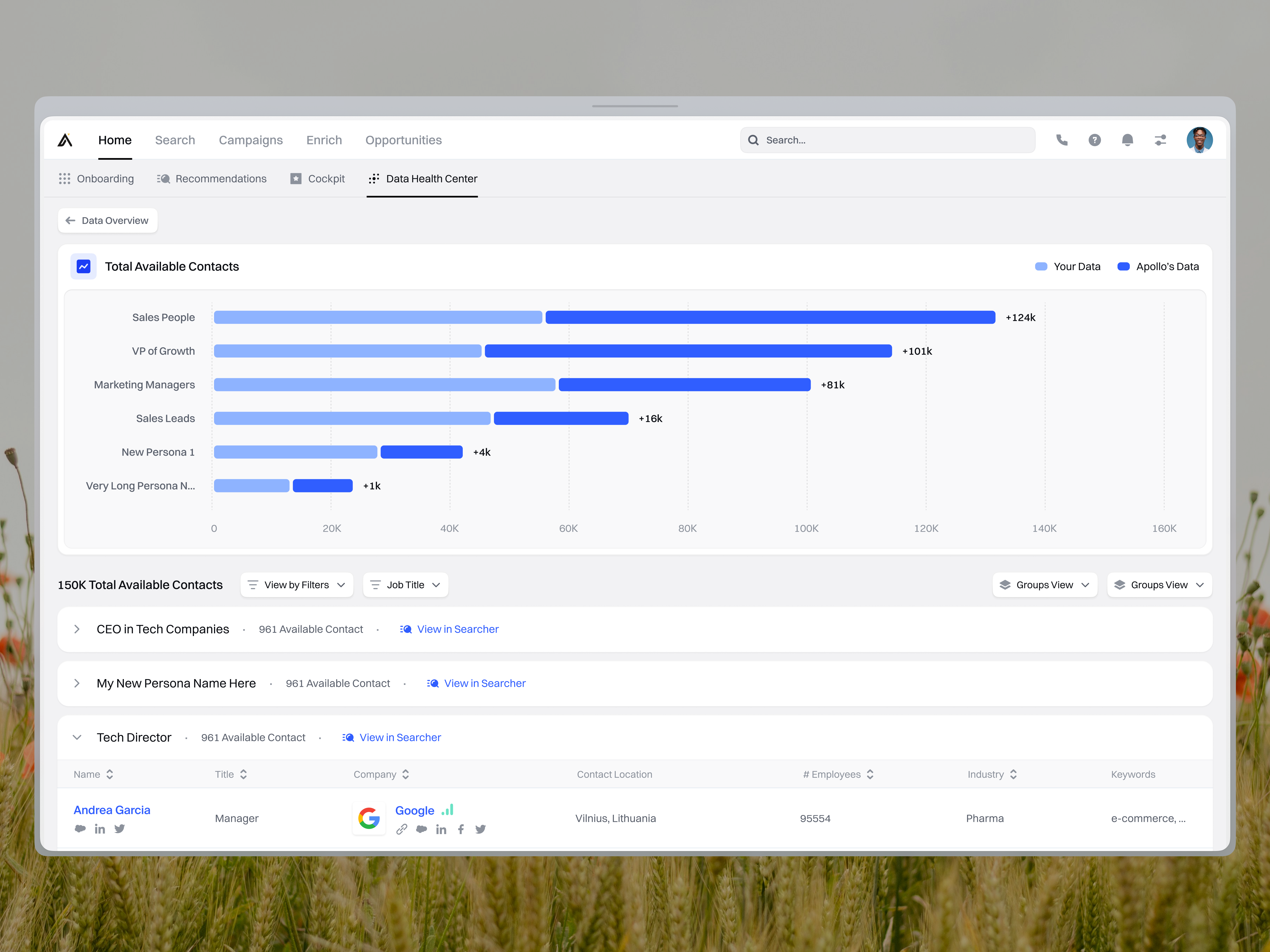 Data Health Details (TAM) Apollo.io Concept ai apollo chart clay clearbit dashboard data designsystem enrichment graphic design health tam tokens ui zoominfo
