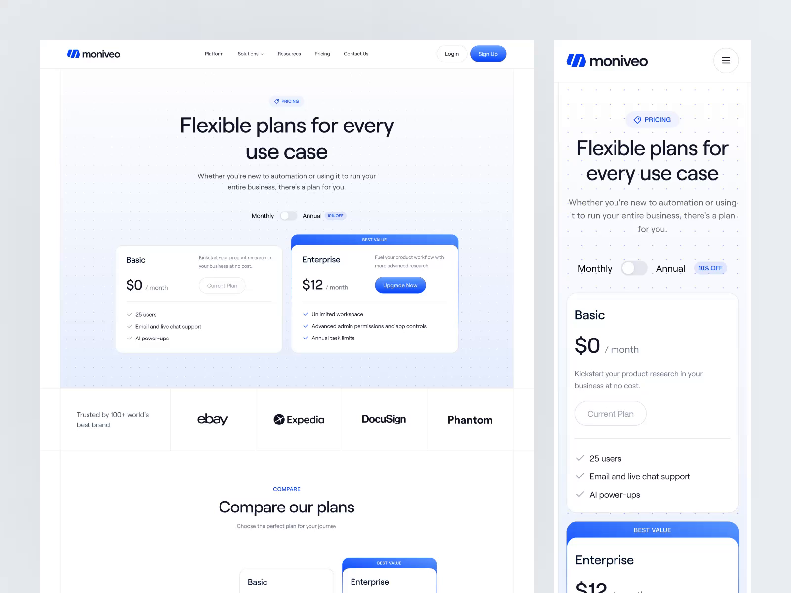 Example of Moniveo - Pricing Page