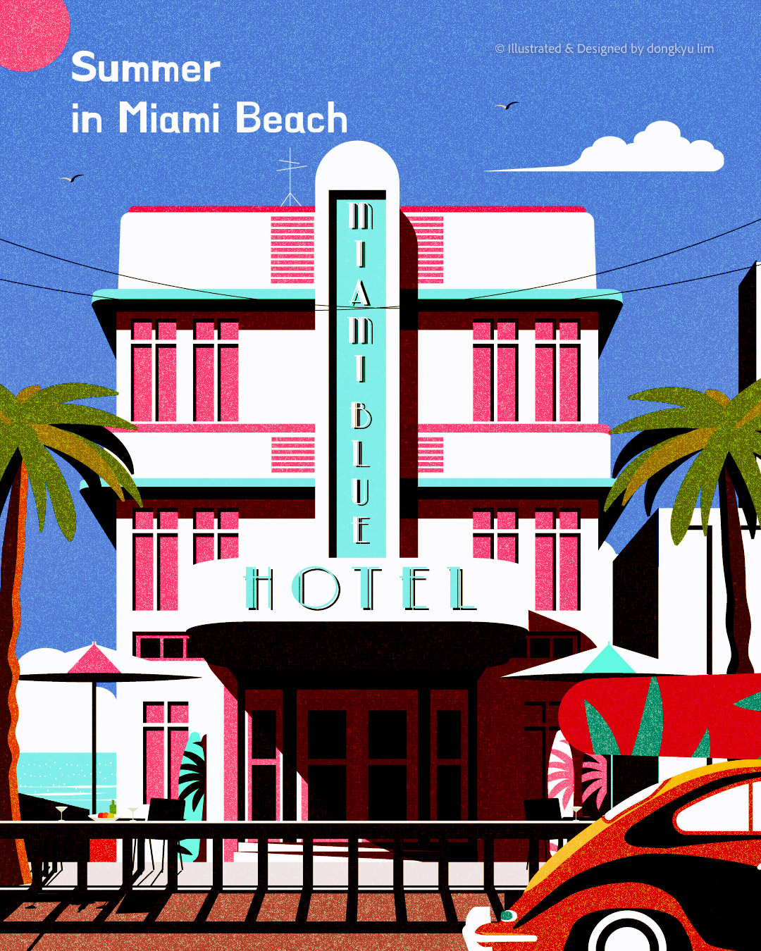 Summer in Miami Beach architecture art deco illustration miami poster summer travel vintage