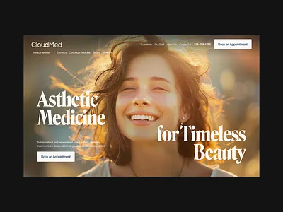 Hero design for luxury clinic website button calm clinic editorial emon hasan filter healthcare interaction luxury medicine megamenu navbar sidemenu skincare soft yoga