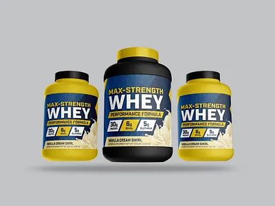 Whey Protein Powder Jar Label Packaging Design bodybuilder bottle branding business business identity container diet label label design marketing medicine pack package packaging plastic powder protein supplement workout