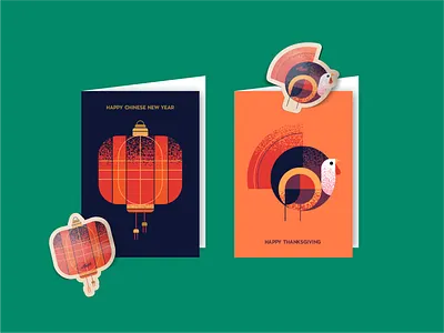 Chinese New year & Thanksgiving branding card chinese culture day design dinner graphic design happy holliday icon icon set illustration lanterm lunar year new year thanksgiving traditional turkey ui