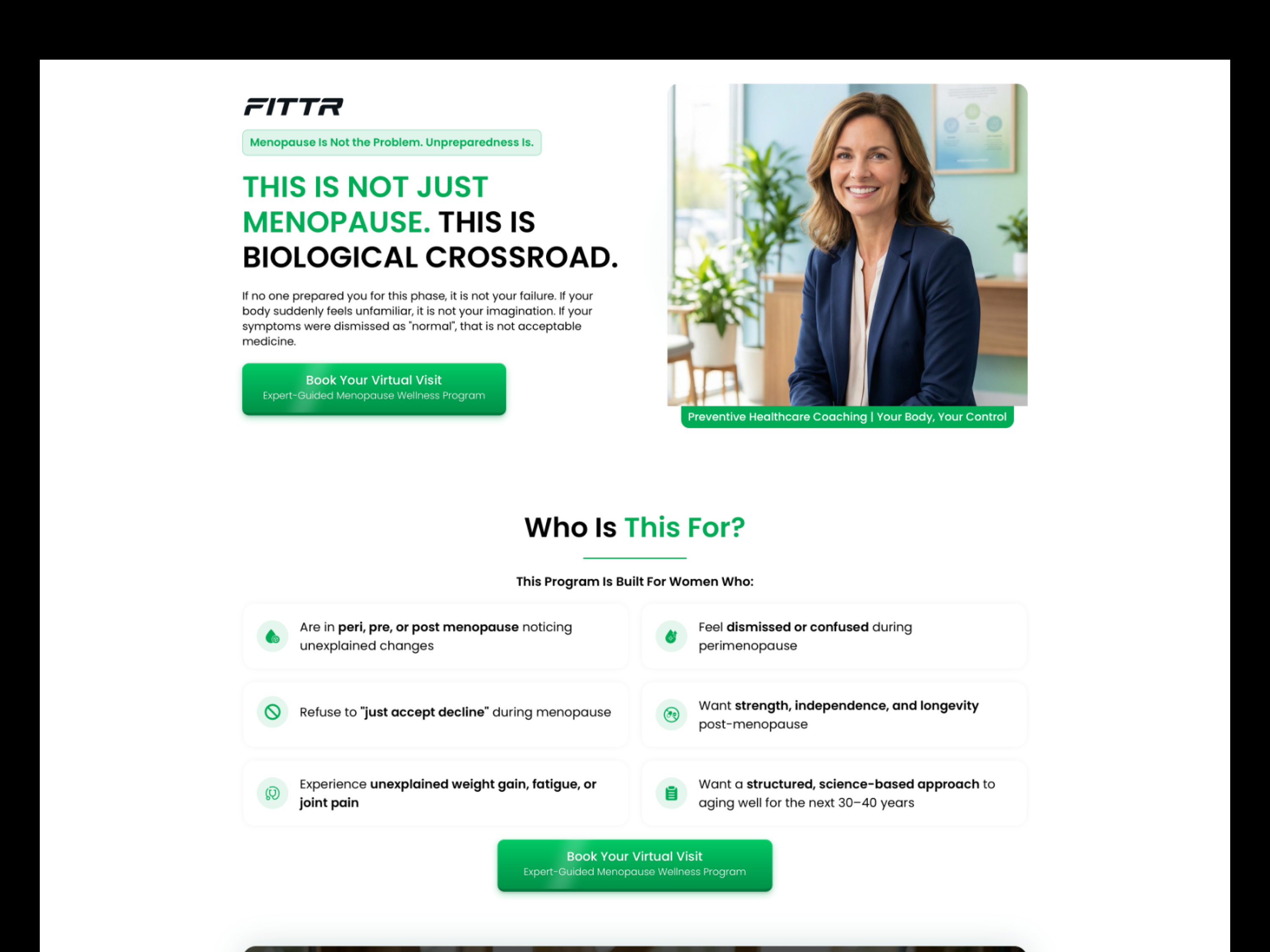Menopause Program - Health and Wellness Landing Page Fittr clinic consultation doctor female fertility girls health healthcare hospital landing page meanopause medical medicine treatment wellness woman women