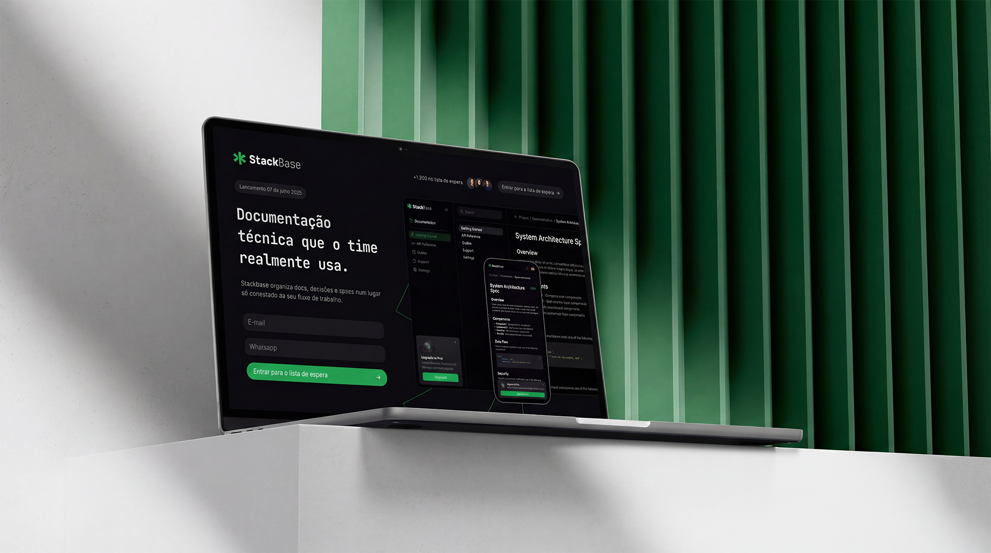 Stackbase — Waitlist Landing Page for Documentation Platform dark ui figma landing page product design responsive saas startup ui ux waitlist web design website