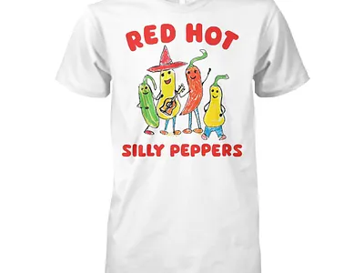 Red Hot Silly Peppers Shirt 90s aesthetic apparel design color psychology distressed print graphic design parody t shirt red hot silly peppers shirt streetwear trends t shirt composition vector illustration vintage typography