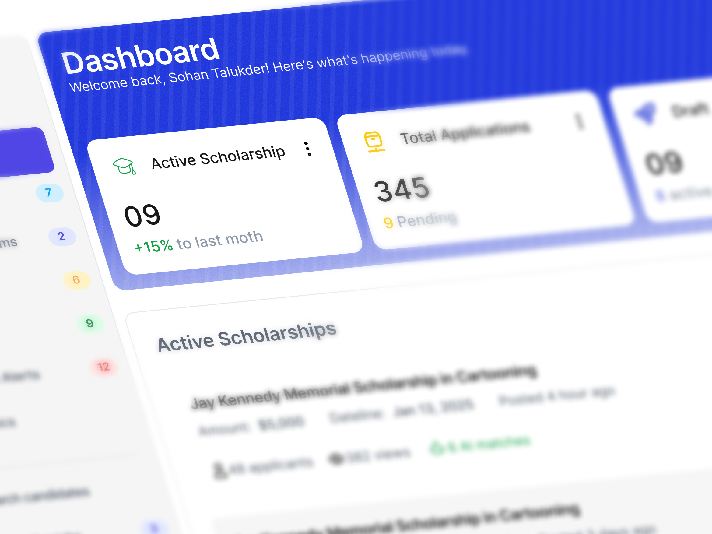 Applicant System Management - Dashboard UI Design analytics applicant tracking application candidate dashboard hiring platform interface job application job board job listing job seeker management dashboard product design scholarship service software startup ui ux web