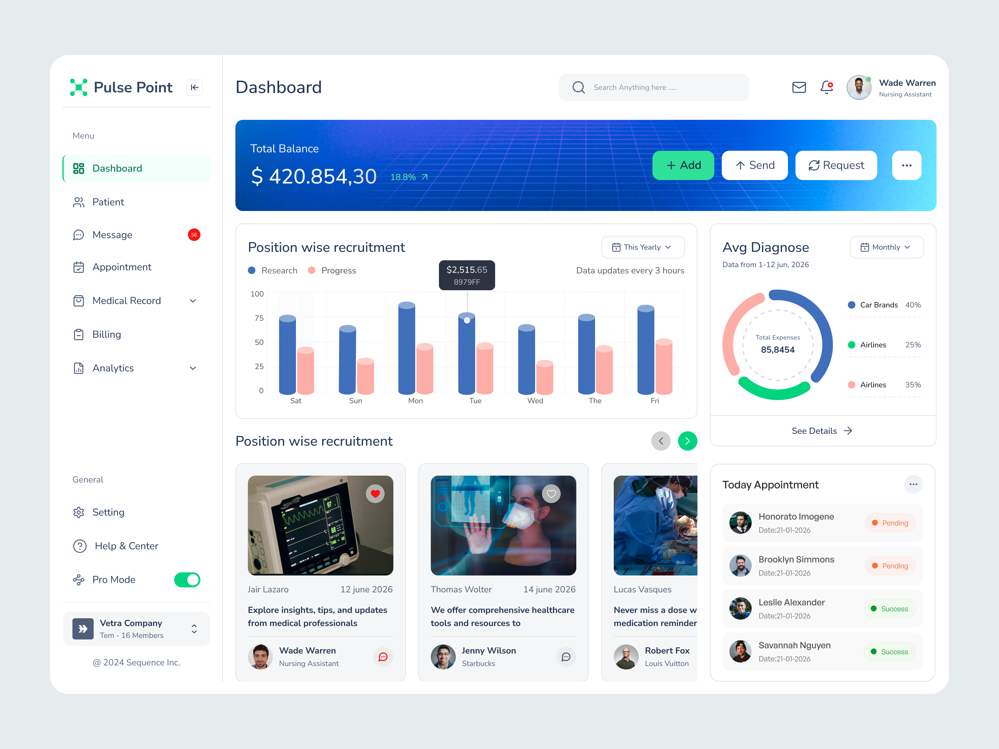 PulsePoint – Healthcare Management Dashboard UI admin dashboard app dashboard dashboard design dashboard ui data visualization healthcare healthtech medical dashboard saas dashboard ui design web app