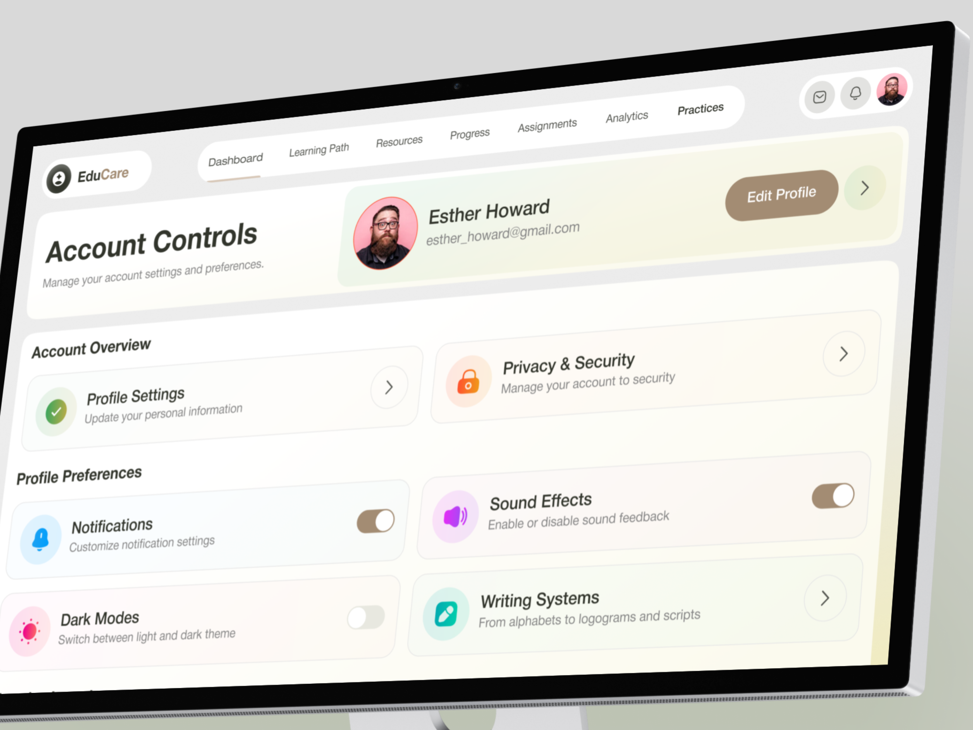 EduCare-AI-Powered Personal Tutor Dashboard account settings ai tutor app app settings ui clean ui dashboard ui edtech app education platform modern ui product design profile dashboard profile page profile ui design saas dashboard settings page settings ui design ui design ui ux design user profile user settings web app design