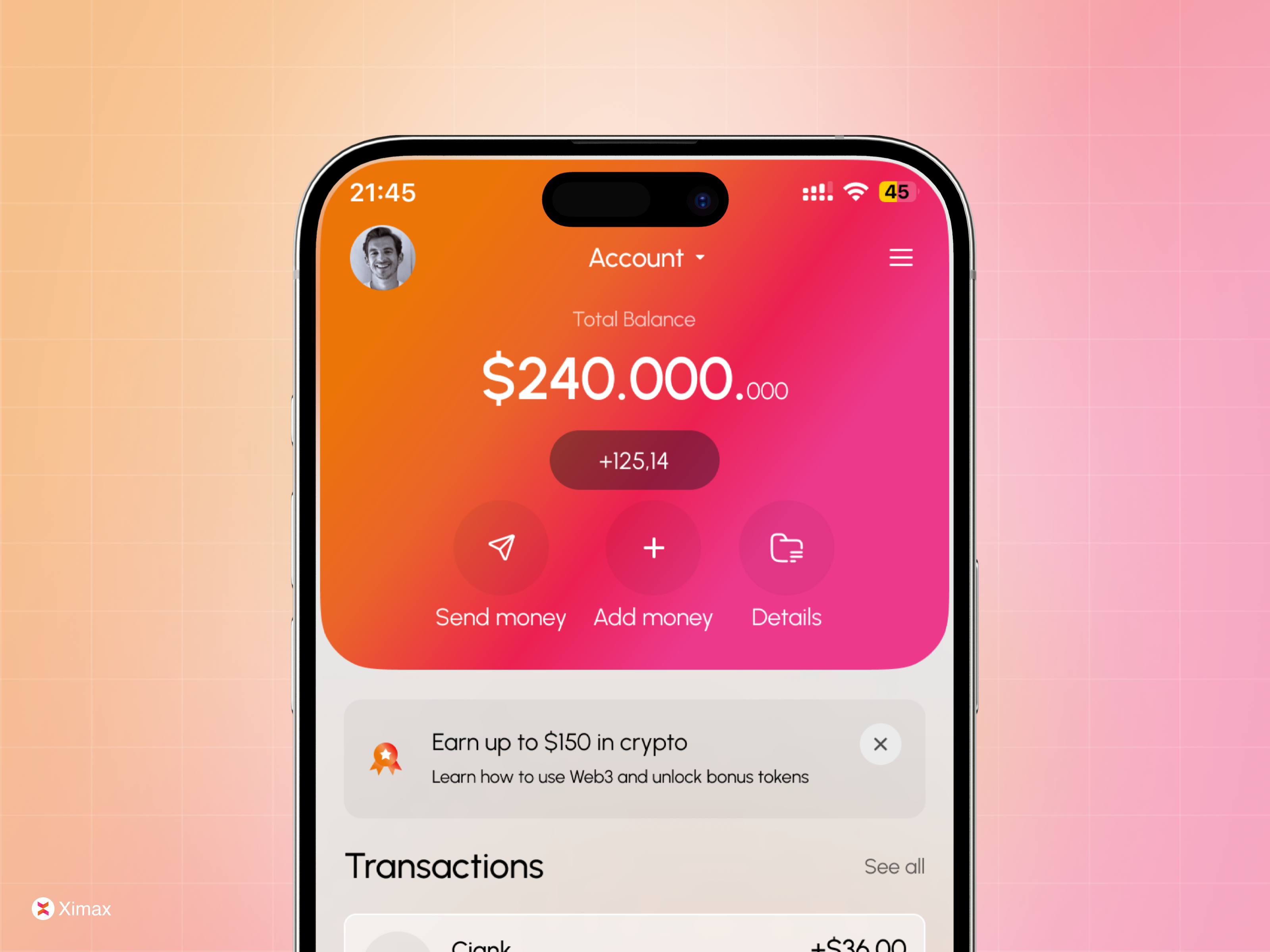 Fintech Mobile Banking App app app design banking app clean ui crypto app finance fintech gradient ui mobile app mobile app design mobile ui modern ui neobank product design ui uidesign uiux ux uxdesign wallet app