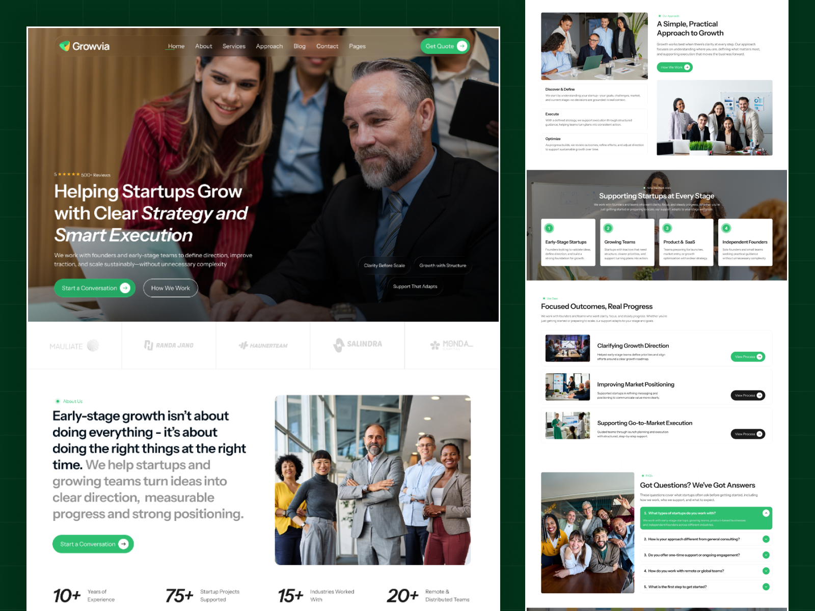 Growvia – Startup Consulting Website UI Design agency website b2b business website consulting wesbite design digital marketing agency elementor landing page landing page design raddito startup startup website ui design web design web designer website website designer wordpress