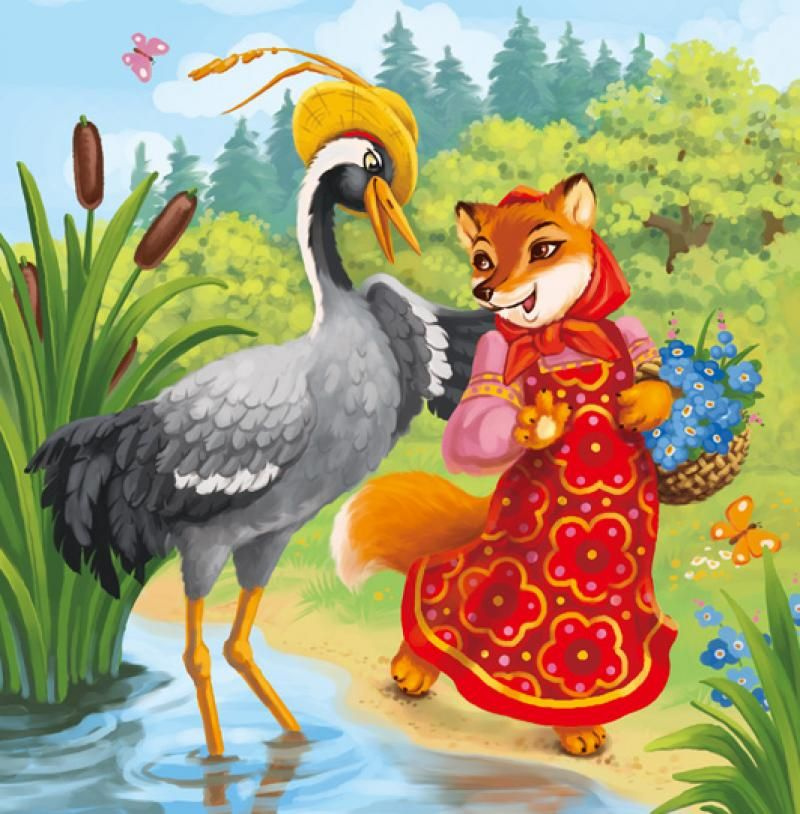 Whimsical Tales: The Crane & The Fox animal characters anthropomorphic animals character design childrens book illustration childrens publishing colorful illustration cute animals digital painting editorial illustration fairytale art folk tale art forest background fox and crane kidlitart picture book art storybook style traditional dress vibrant colors visual storytelling whimsical illustration
