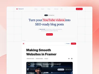 AI SaaS Landing Page Template (Framer) ai artificial intelligence dashboard design enterprise framer hero section homepage landing page motion saas single landing page startup template ui ui design ux design web design website youtube ai