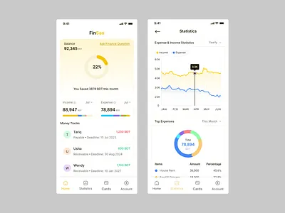 Finance Mobile App analyticsapp appconcept appui budgetapp cleanui expensetracker figmadesign financeapp financedashboard fintechui mobileappdesign mobileui modernui moneytracker personalfinance uidesign